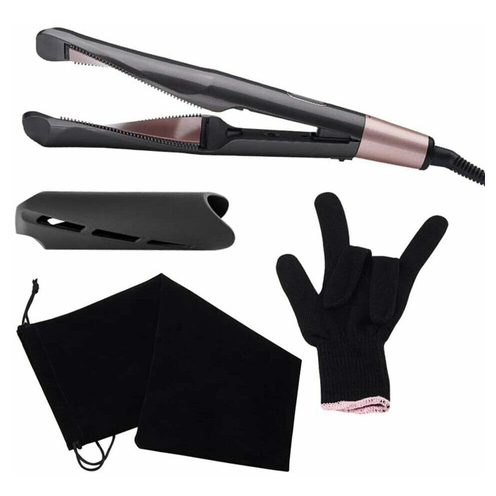 2-in-1 Hair Straightener & Curler – Tourmaline Ceramic Styling Iron with Heat Gloves & Travel Case