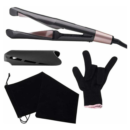 2-in-1 Hair Straightener & Curler – Tourmaline Ceramic Styling Iron with Heat Gloves & Travel Case - Truly Yours