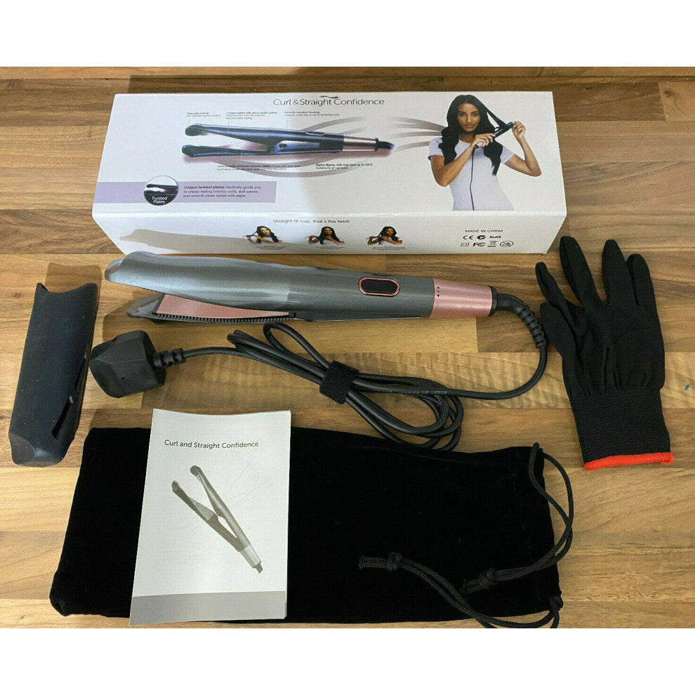 2-in-1 Hair Straightener & Curler – Tourmaline Ceramic Styling Iron with Heat Gloves & Travel Case - Truly Yours