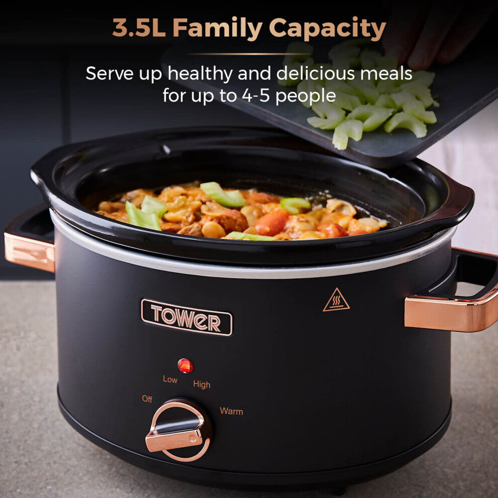 Tower T16042BLK Cavaletto 3.5L Slow Cooker Black and Gold Acents - Truly Yours