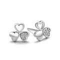 925 Sterling Silver-Plated Three-Leaf Heart Clover Stud Earrings with Sparkling Cubic Zirconia