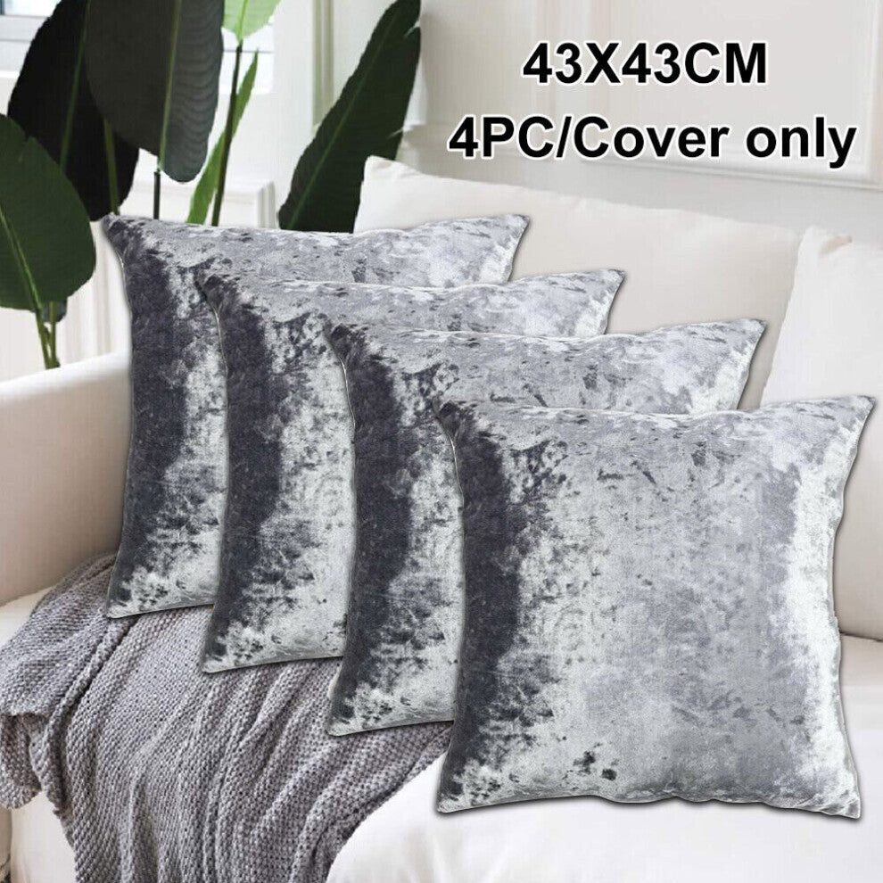 Luxurious Set of 4 Silver & Grey Crushed Velvet Cushion Covers