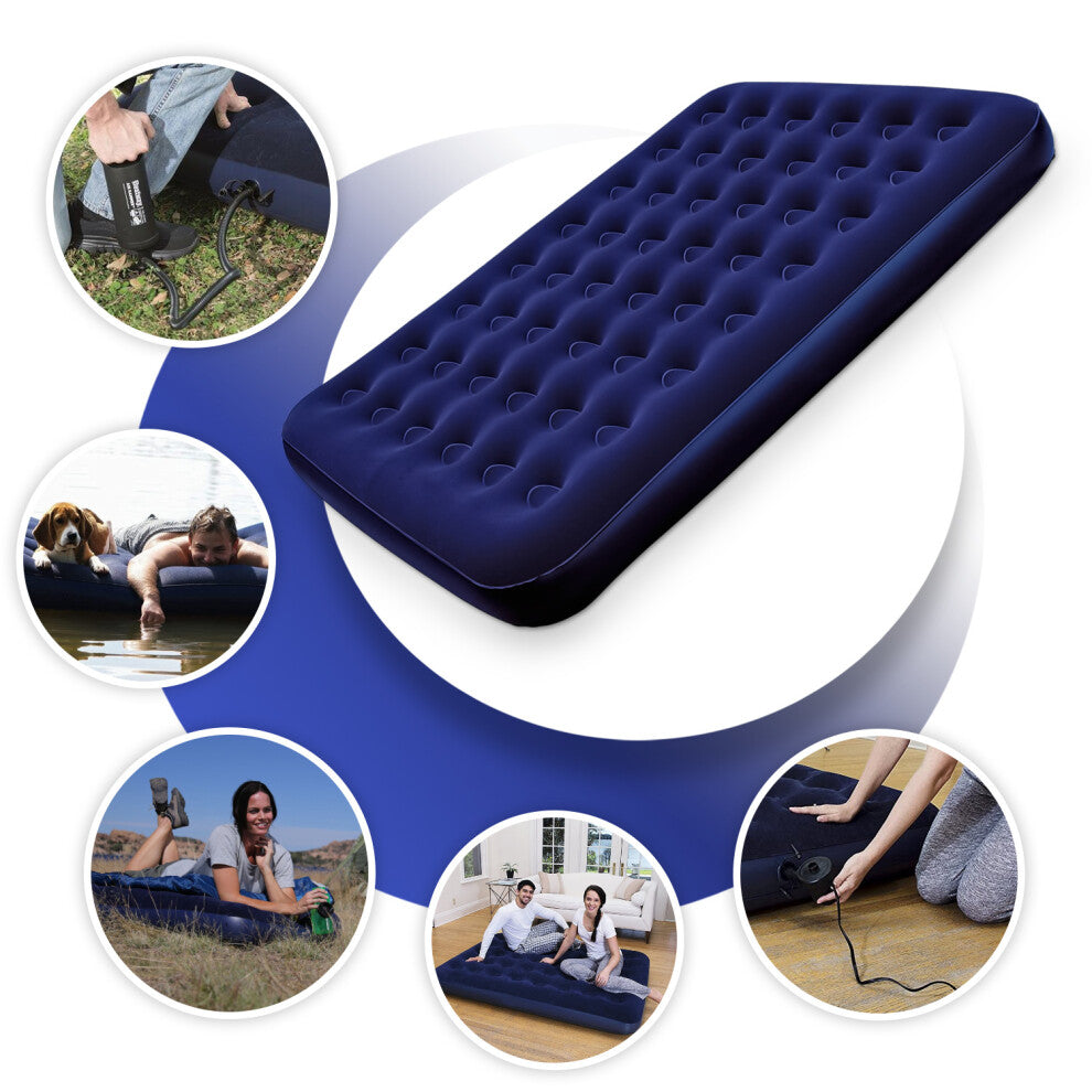 Queen Size Flocked Air Bed Mattress – Inflatable Comfort Bed 203 x 152cm Navy Blue - Truly Yours