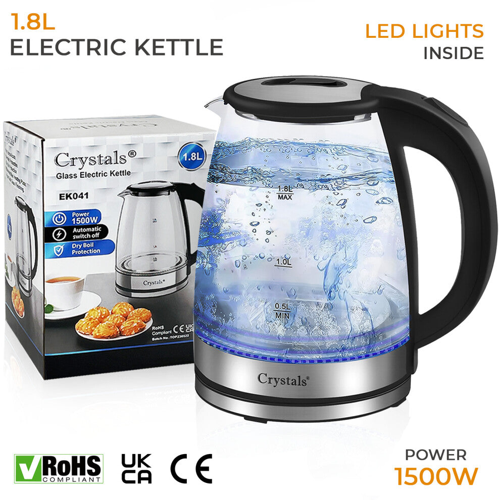 1.8L Electric Kettle Glass 360 Blue LED Illuminated Portable Jug 1500W - Truly Yours