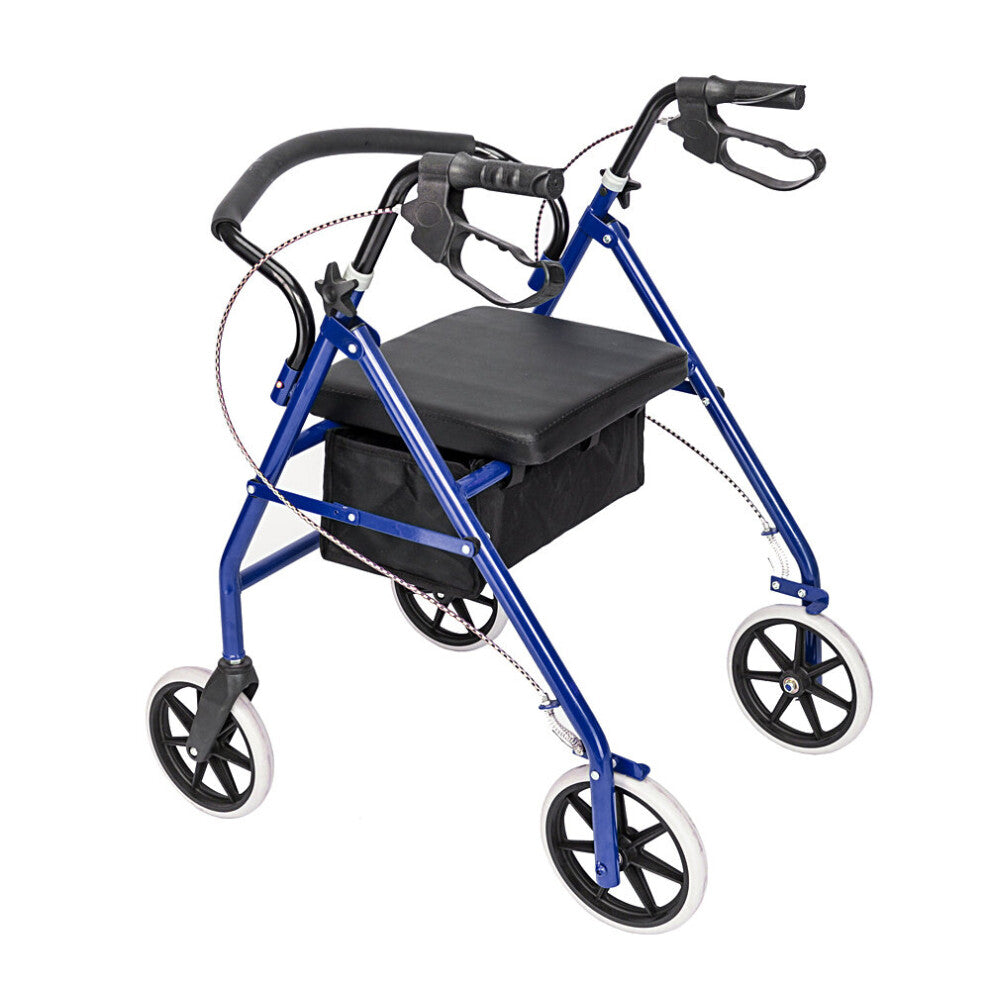4-Wheel Folding Rollator Walker with Padded Seat & Storage Bag