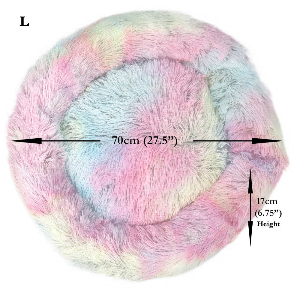 Pastel Dreams Calming Fluffy Pet Bed – Ultra Soft Rainbow Donut Cushion for Cats & Dogs - Truly Yours