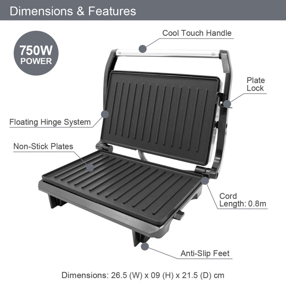 Quest 34340 Compact Panini Press and Grill / Twin Non-Stick Plates - Truly Yours