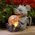 Solar Powered Cute Dragon Garden Ornament with Crackle Glass Glowing Ball - Truly Yours