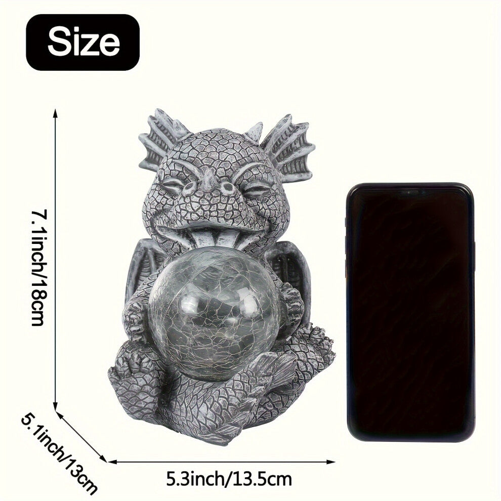 Solar Powered Cute Dragon Garden Ornament with Crackle Glass Glowing Ball - Truly Yours