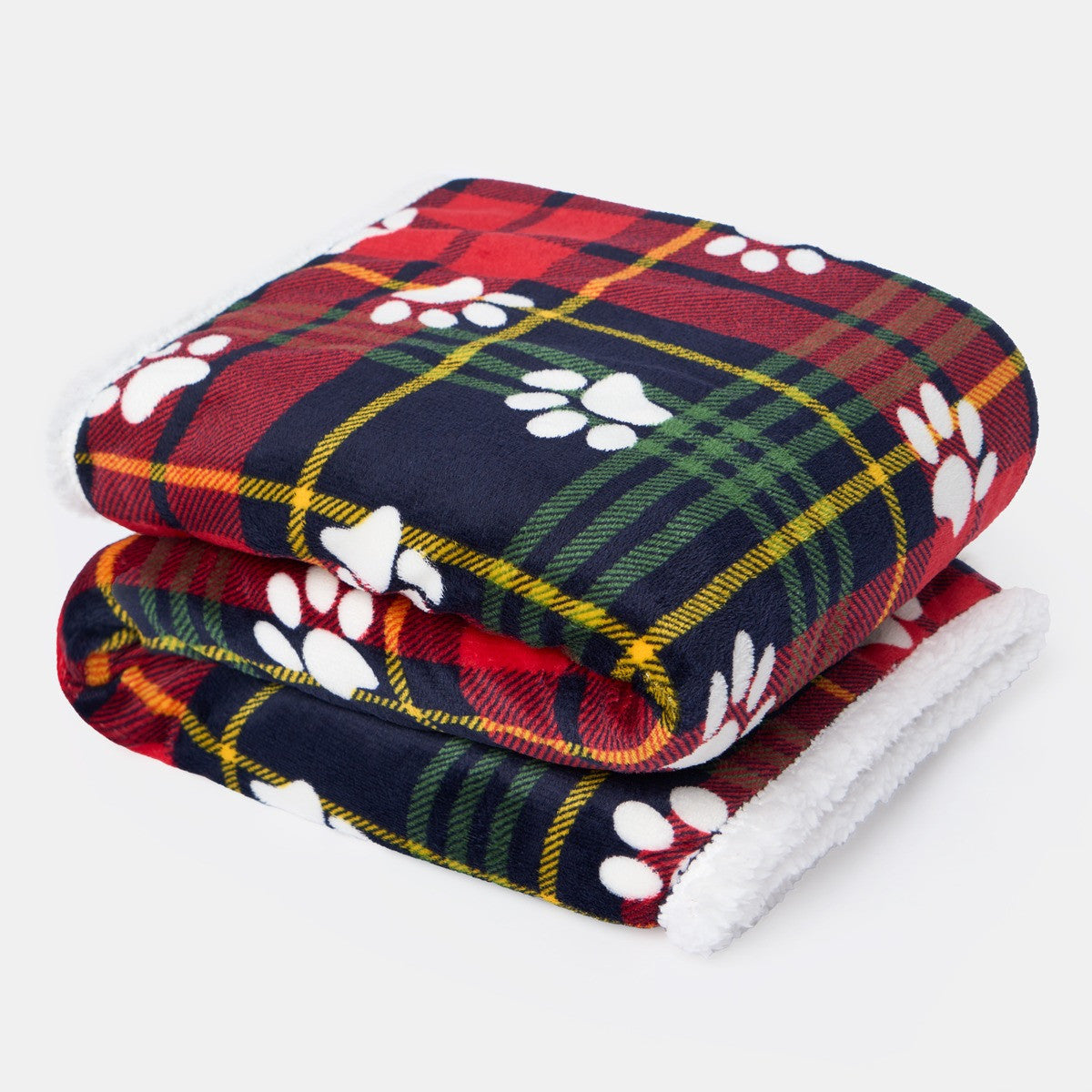 Pet Oxford Check Paw Flannel Fleece Throw - Red or Grey