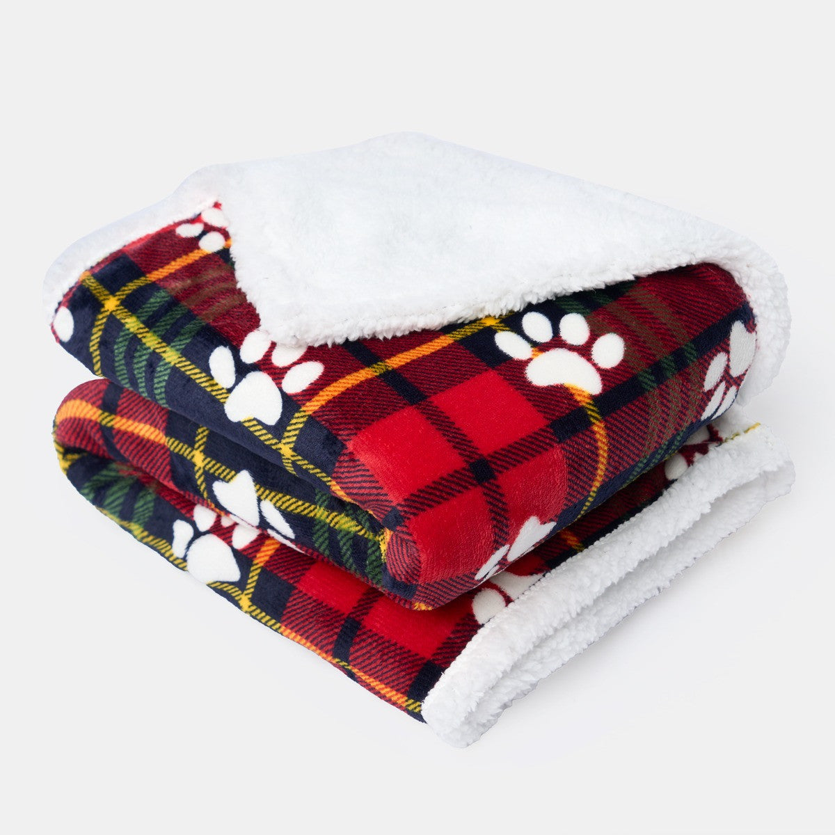 Pet Oxford Check Paw Flannel Fleece Throw - Red or Grey