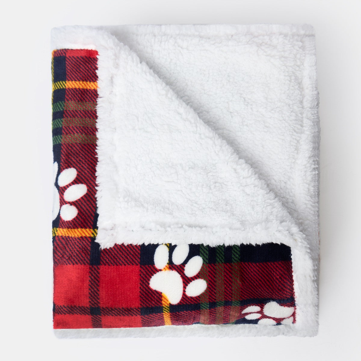 Pet Oxford Check Paw Flannel Fleece Throw - Red or Grey