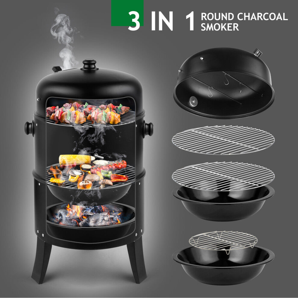 3 in 1 Temperature Display BBQ Grill Charcoal Smoker Barbecue