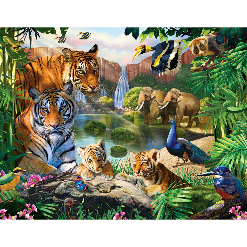 Mindbogglers Deluxe Collection "In The Jungle" 2000 Piece Jigsaw Puzzle – Wildlife & Tiger Scene