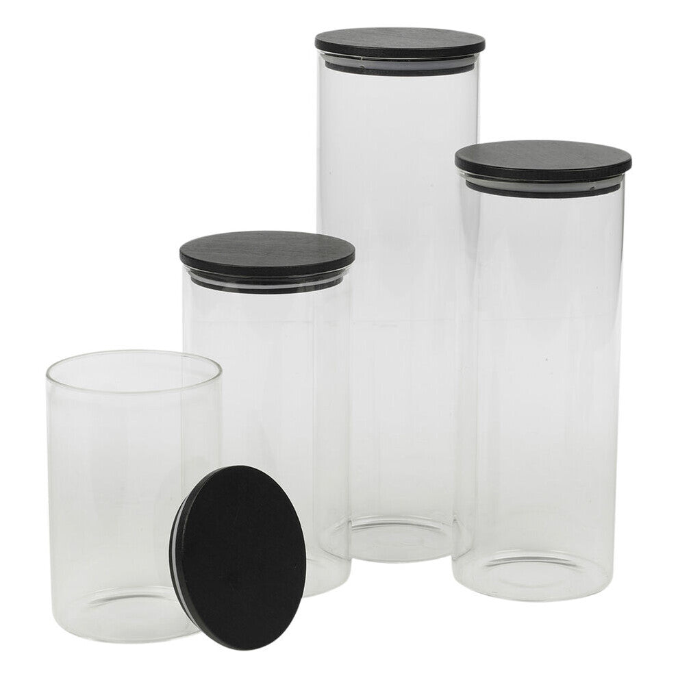 4-Piece Clear Glass Storage Jar Set with Black Airtight Lids