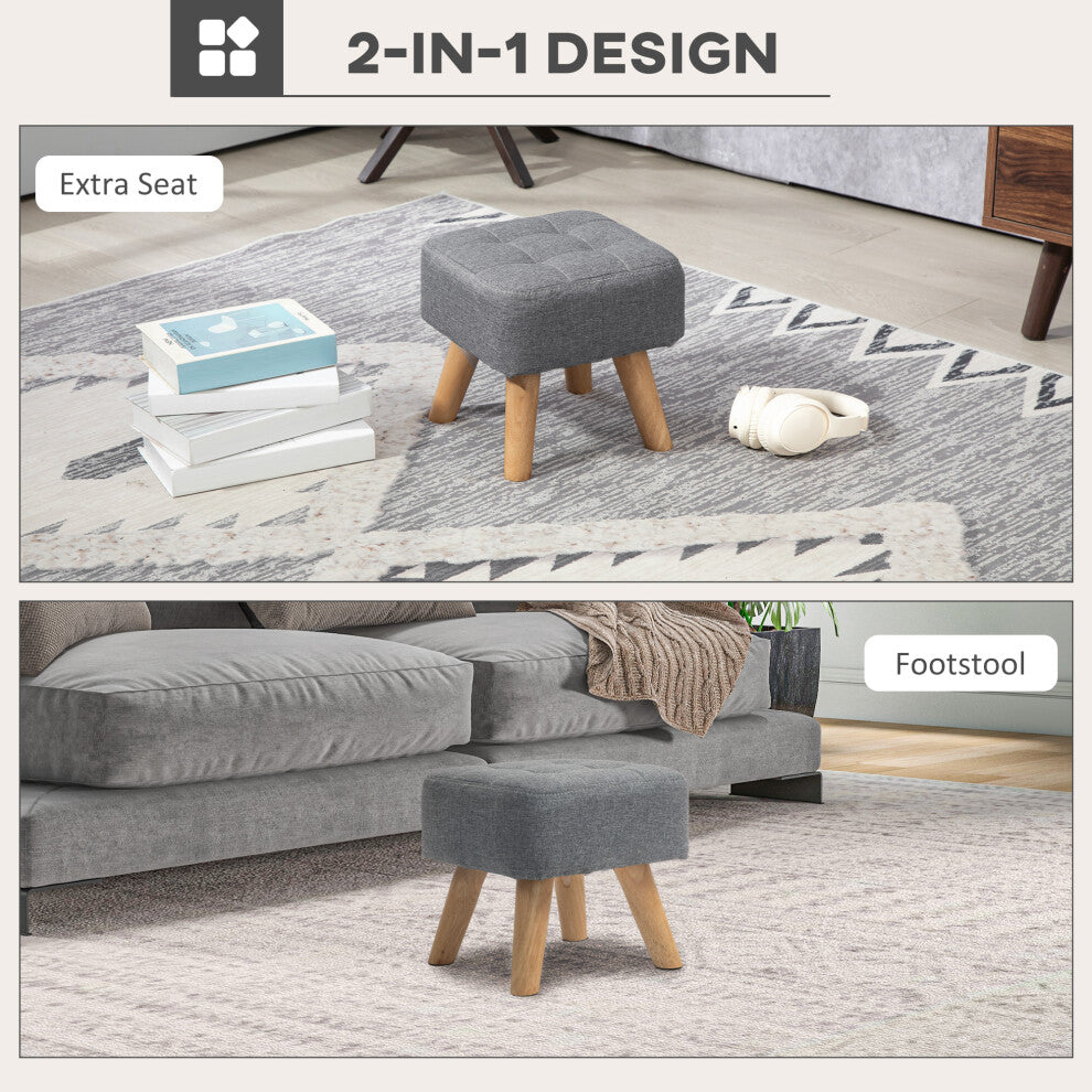 HOMCOM Modern Footstool, Fabric Foot Rest with Rubber Wood Legs, Grey