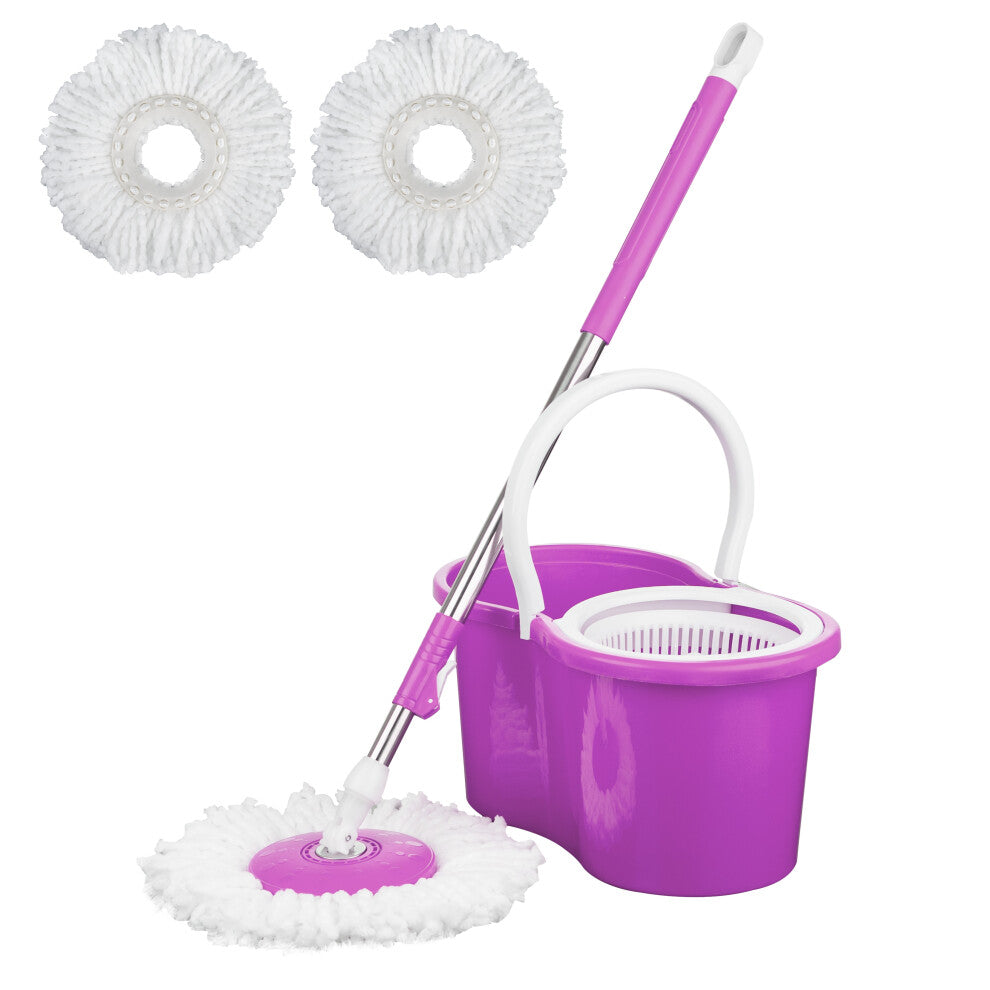 Purple 360° Spin Mop & Bucket Set – Magic Floor Cleaning System with Spin Dry Basket & 2 Microfiber Mop Heads - Truly Yours