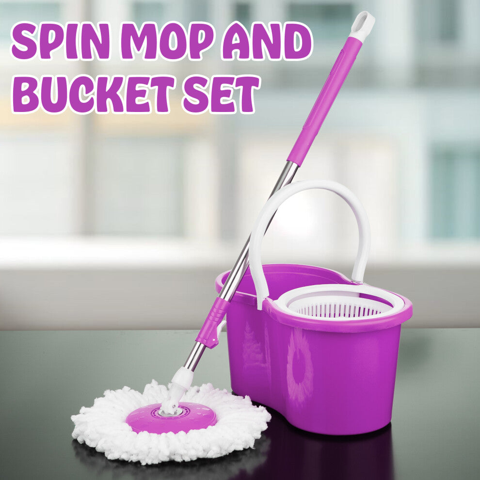 Purple 360° Spin Mop & Bucket Set – Magic Floor Cleaning System with Spin Dry Basket & 2 Microfiber Mop Heads - Truly Yours