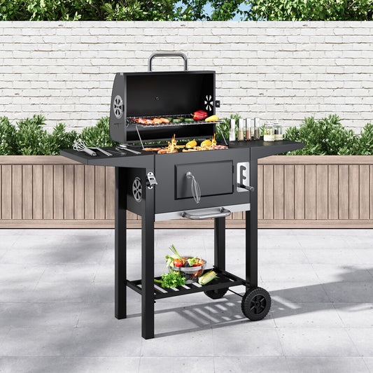Garden Outdoor Charcoal BBQ Grill with Lid Cover Wheels and Side Tables - Truly Yours