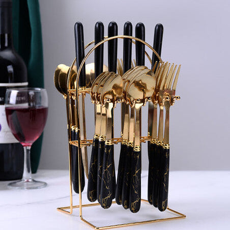 Ceramic Stainless Steel Marble Cutlery Sets Of 24 Pieces - Truly Yours
