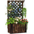 Wooden Planter with Trellis and Drainage Holes, Carbonised - Truly Yours