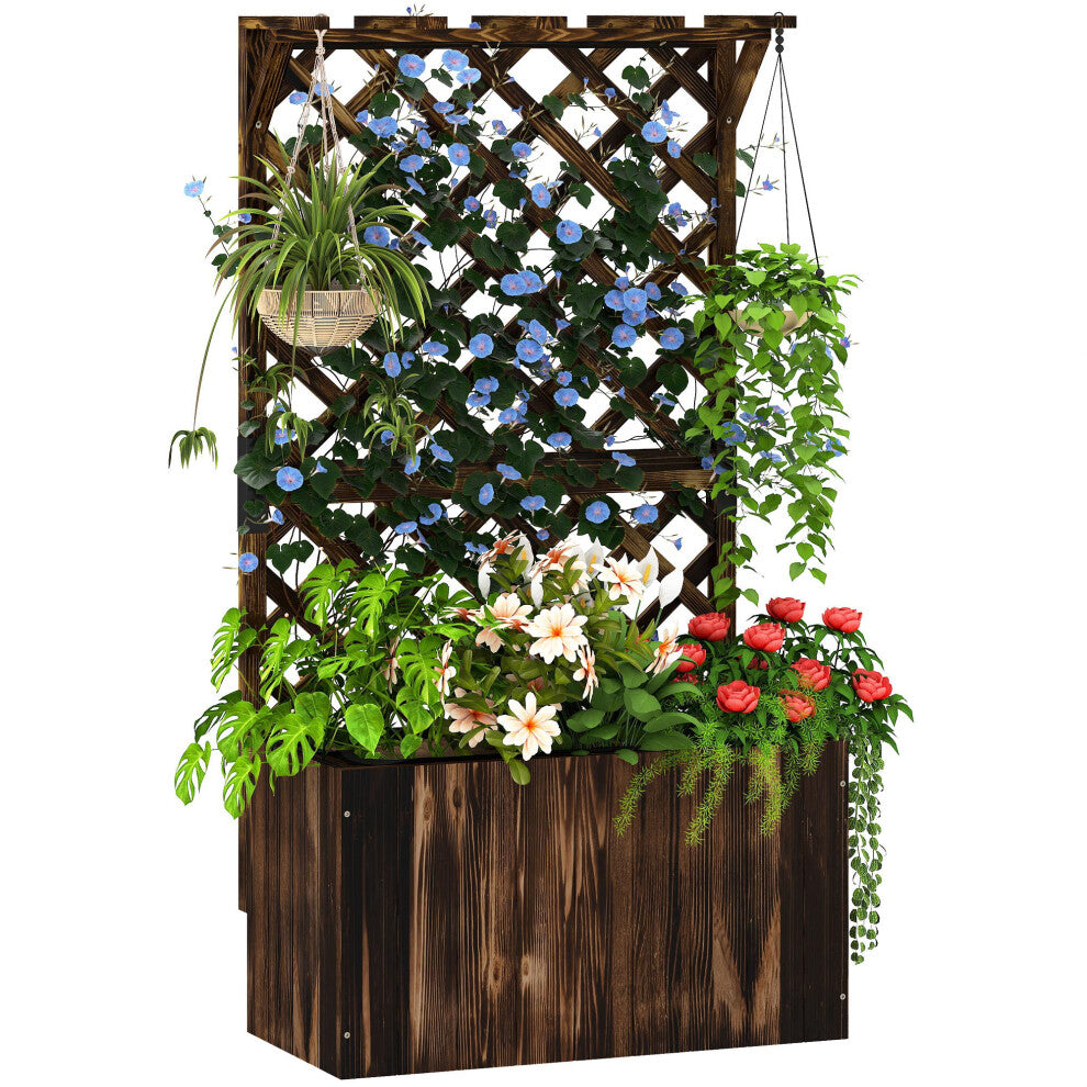 Wooden Planter with Trellis and Drainage Holes, Carbonised - Truly Yours
