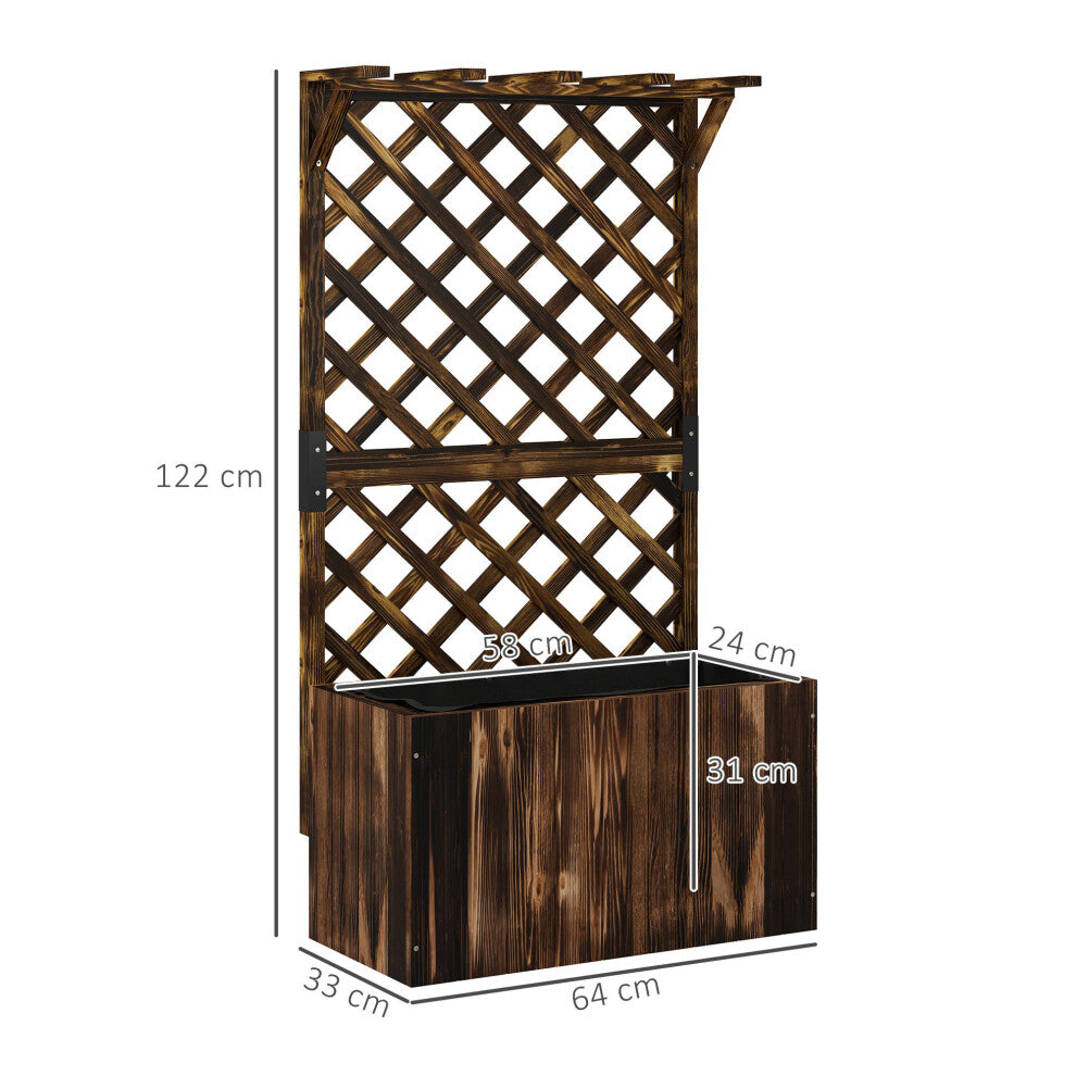 Wooden Planter with Trellis and Drainage Holes, Carbonised - Truly Yours