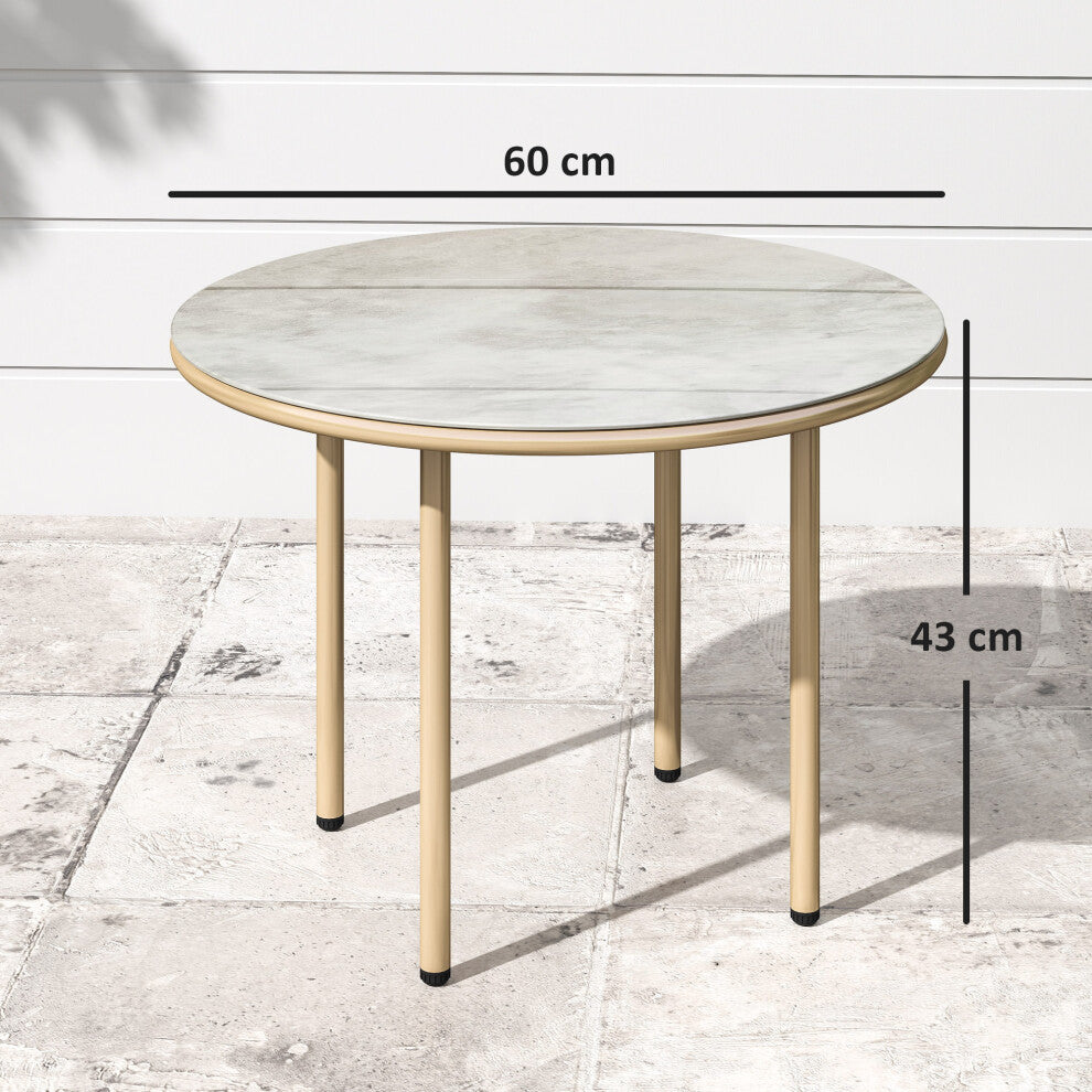 Round Small Garden Table with Faux Marble Glass Top, Beige - Truly Yours