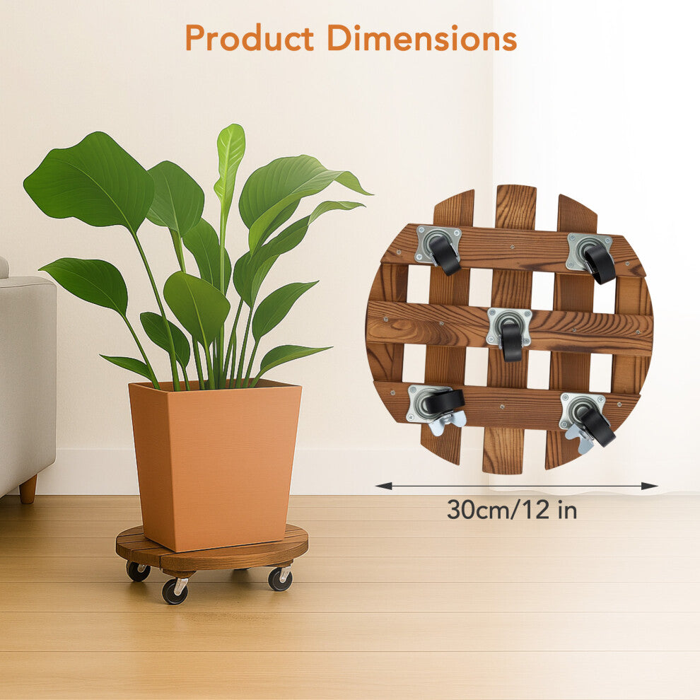2 Pack 30cm Wooden Plant Caddies with Wheels