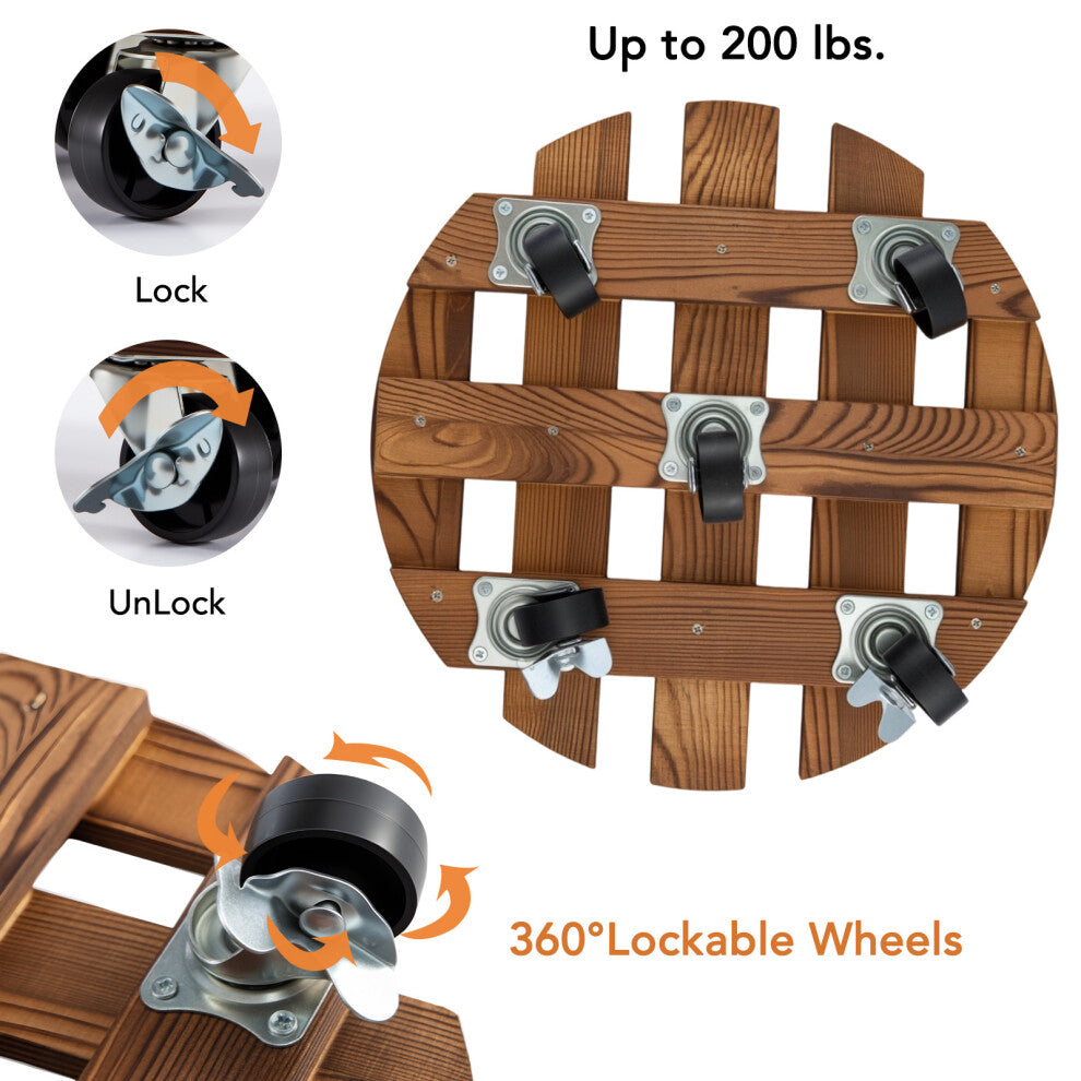 2 Pack 30cm Wooden Plant Caddies with Wheels