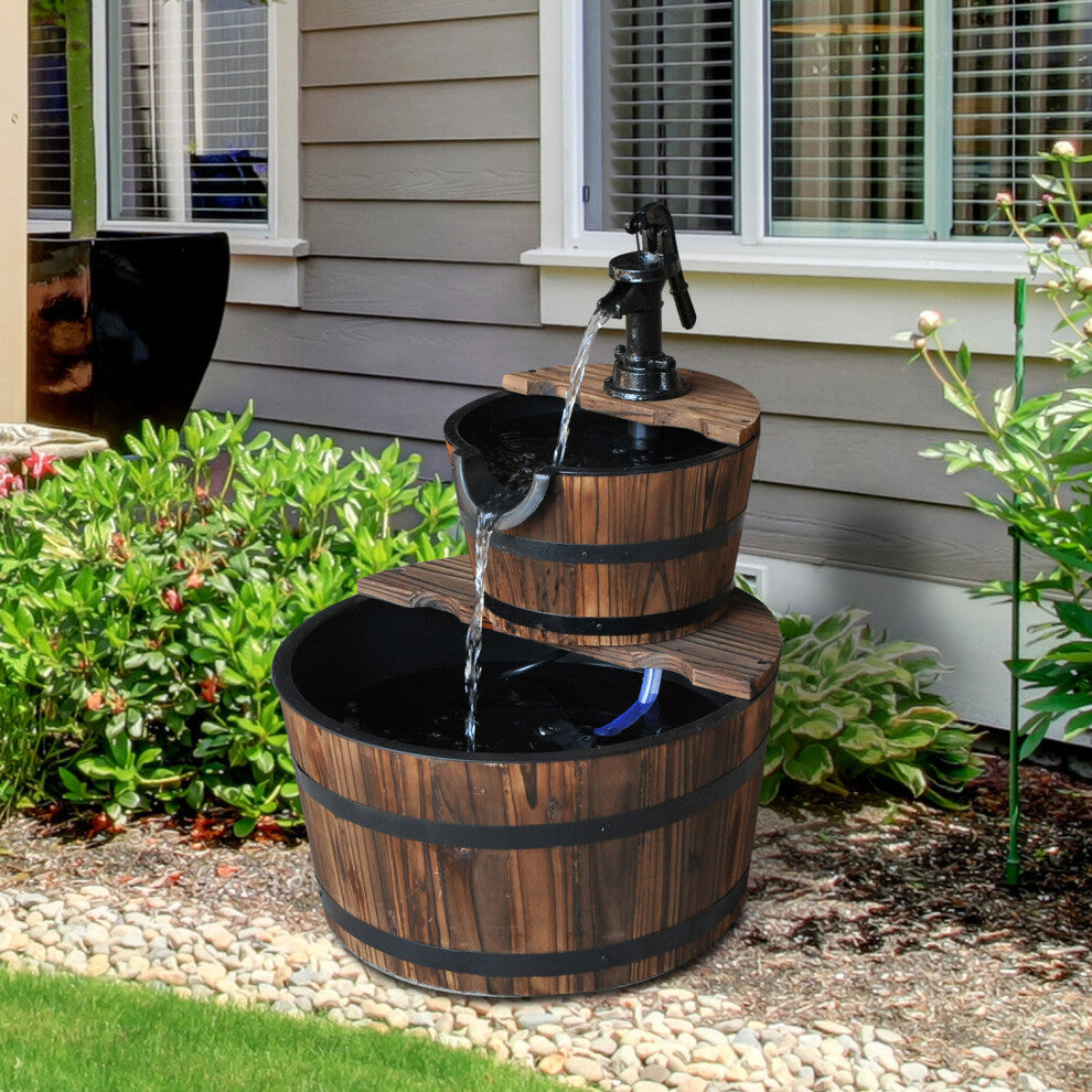 Wooden Water Pump Fountain 2 Tier Cascading Feature Garden Deck