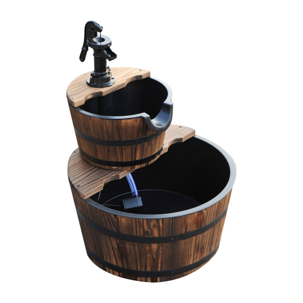 Wooden Water Pump Fountain 2 Tier Cascading Feature Garden Deck
