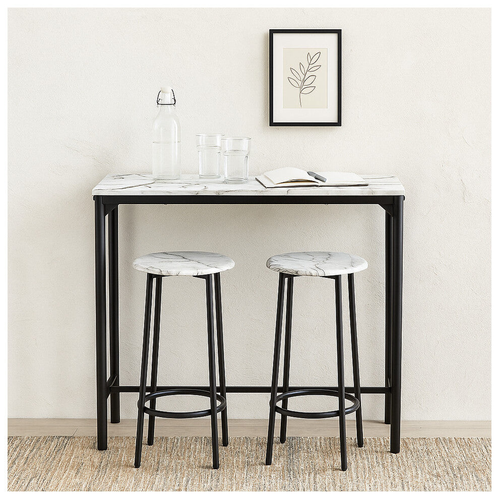 White Marble CANCUN Bar Table & Stools Set