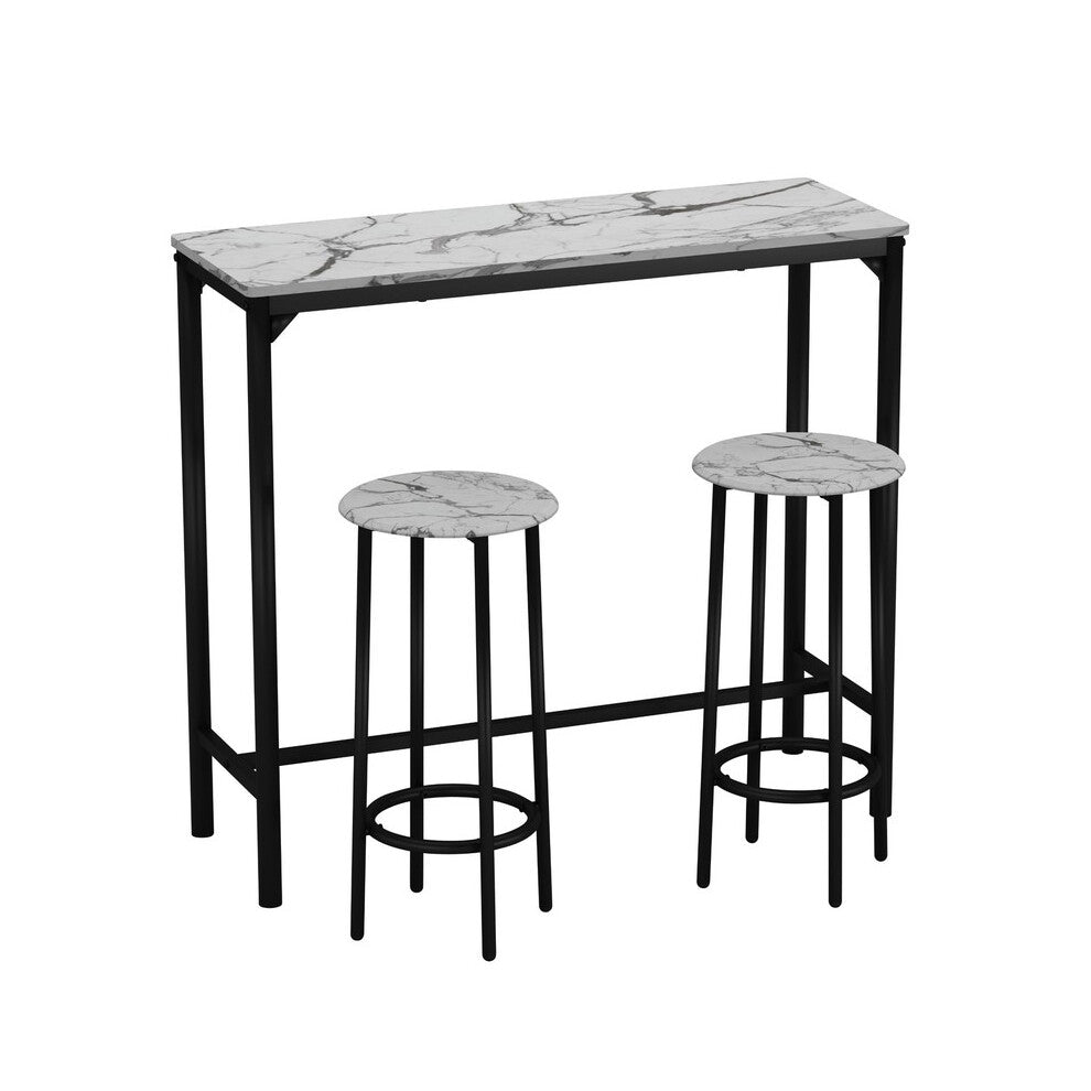 White Marble CANCUN Bar Table & Stools Set