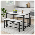 White Marble 3 Pcs Wooden Kitchen Dining Living Room Table Metal Frame 2 Matching Benches Set - Truly Yours