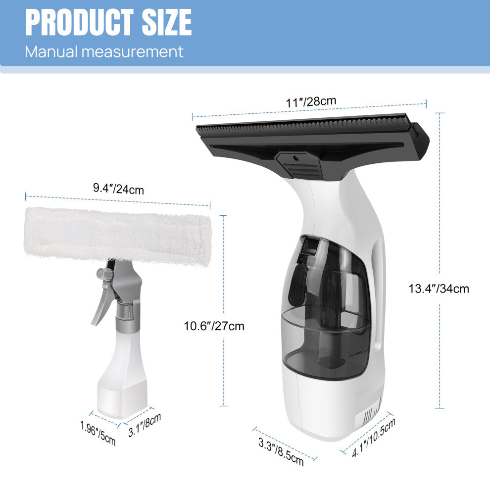 Cordless 3-in-1 Window Vacuum Cleaner with Spray Bottle & Microfibre Pad