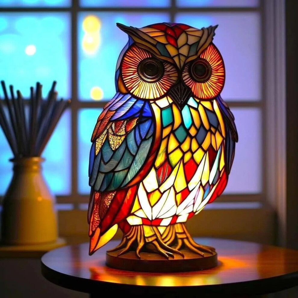 Mosaic Owl Tiffany Style Lamp – Colourful Stained Glass LED Table Light