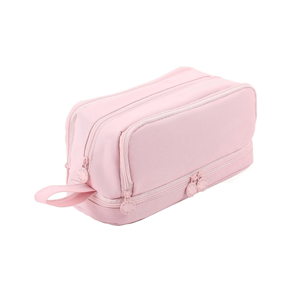 Pink Large Capacity Pencil Case – Multi-Compartment Canvas Pen & Stationery Organiser