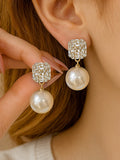 Crystal Pearl Drop Earrings – Gold Tone Statement Studs - Truly Yours