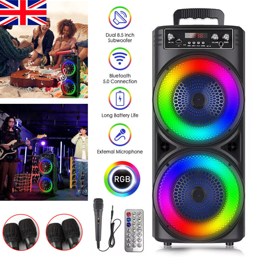 6000W Bluetooth Party Speaker with Dual Subwoofers, RGB Lights & Wireless Microphone