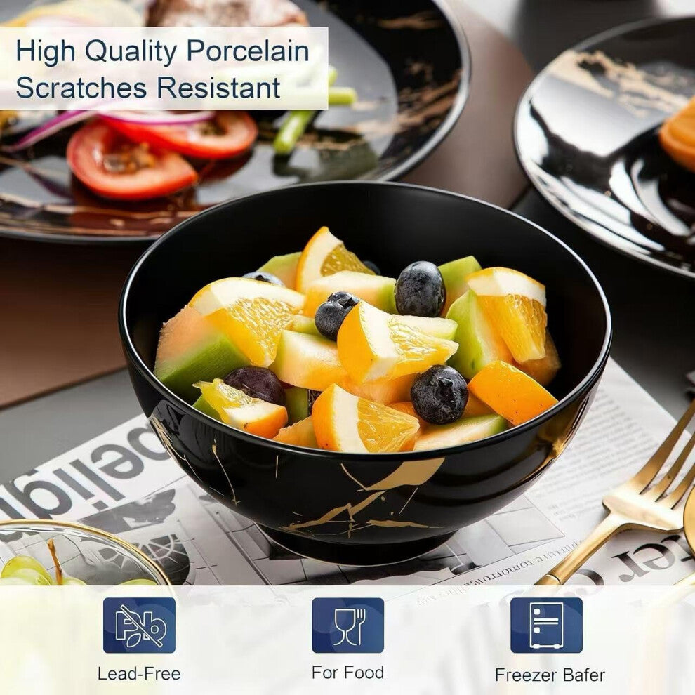 Alivio 16-Piece Premium Porcelain Dinnerware Set Black-Gold Marble Design