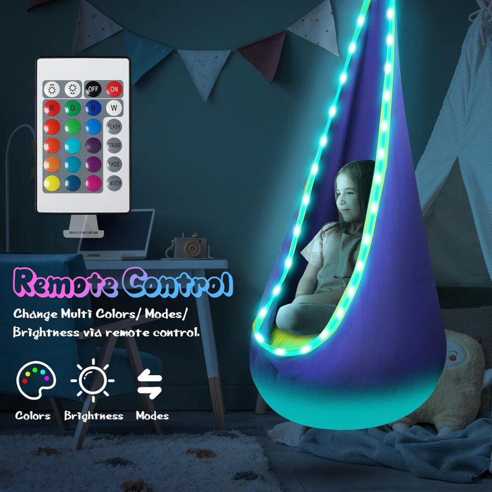 Sensory Swing Chair, Hammock Chair with Innovative LED Lights & Inflatable Pillow