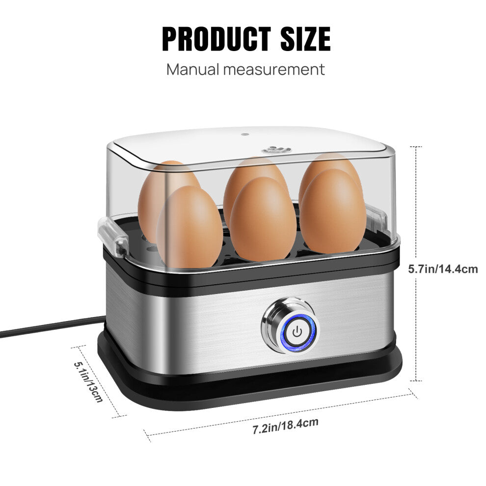Electric Egg Cooker 6 Eggs Capacity for Soft/Medium/Hard Boiled Eggs, 350W Fast Cooking, BPA-Free Stainless Steel - Truly Yours