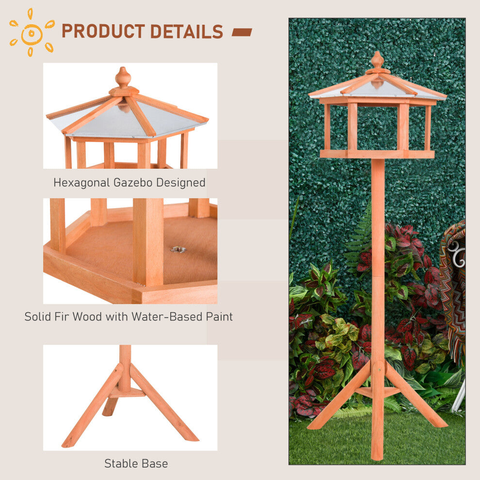 PawHut Wooden Bird Table Free Standing Feeder Garden and Backyard Station