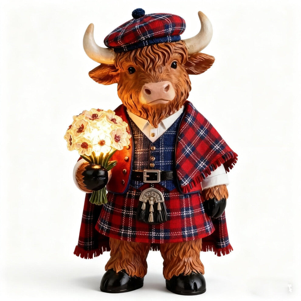 Highland Cow Tartan LED Flower Lamp