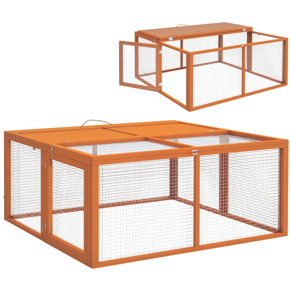 PawHut Wooden Rabbit Hutch & Folding Run – Openable Top