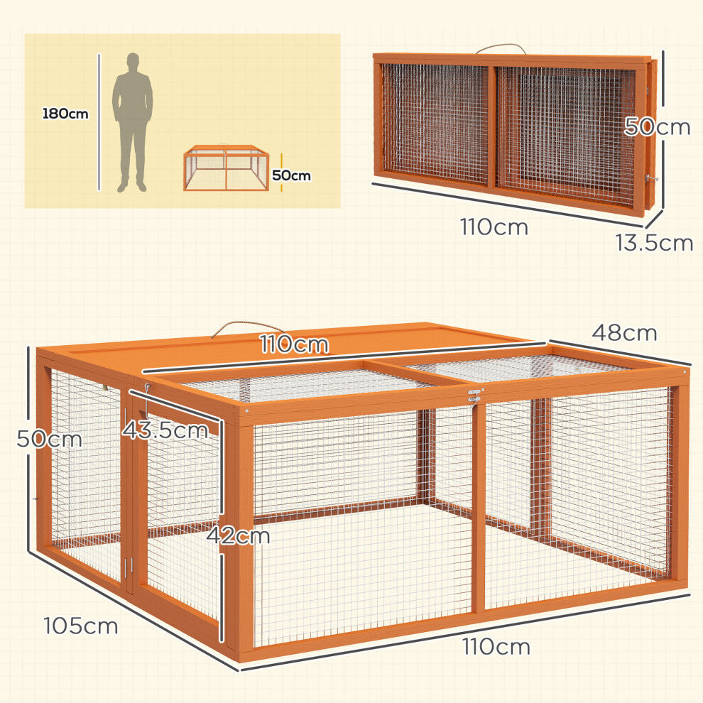 PawHut Wooden Rabbit Hutch & Folding Run – Openable Top