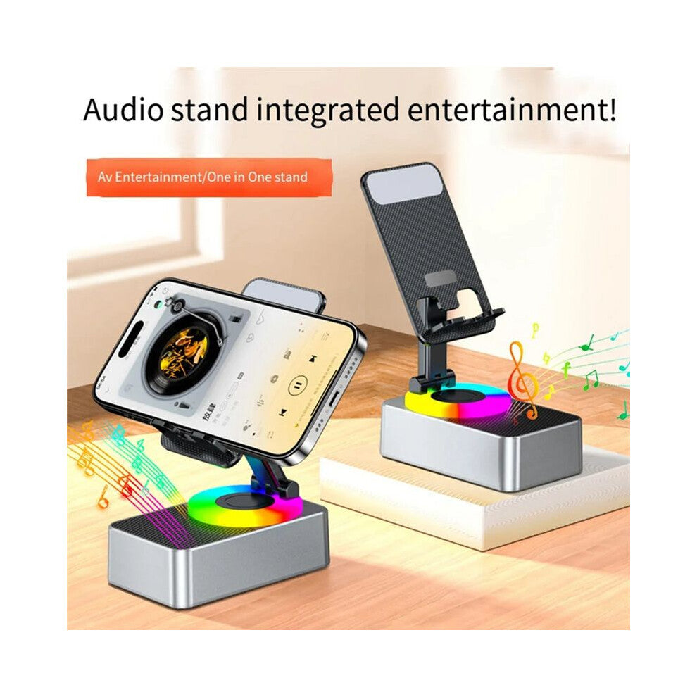 3-in-1 Foldable Phone Stand with Bluetooth Speaker & Power Bank – Rotating Desk Holder (Grey) - Truly Yours