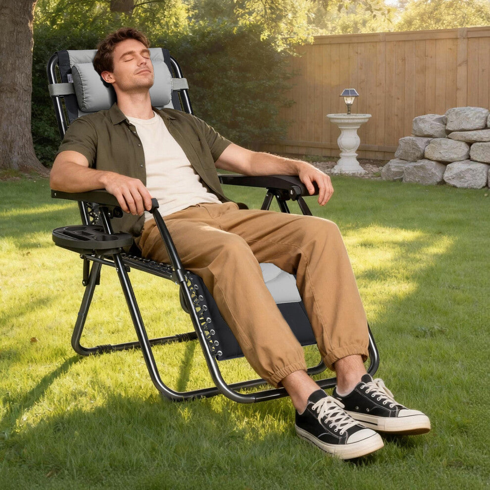 Set of 2 Zero Gravity Heavy Duty Outdoor Garden Reclining Chairs with Padded Seat Black/Grey - Truly Yours