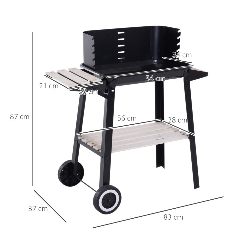 Portable Outdoor Charcoal BBQ Grill with Wheels, Side Shelf, and Bottom Storage Rack